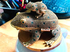 Vtg Bombay Co Frog Trinket Box Bejeweled Substantial Gold Tone Magnifying Glass