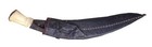 Antique Gurkha Bone-hilted Kukri In Leather Sheath W  2 Aux  Knives - 11  Blade
