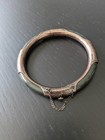 Vintage Chinese Jade     Semi-precious Copper Bangle W  Safety Chain