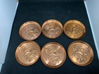 Vintage Mcm Kor-alum Copper Coasters Deer Stag   Palm Tree Set Of 6 Barware