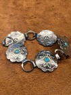 Vintage Native American Silver Tone Turquoise Concho Bracelet