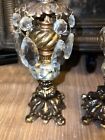 Vintage Pair Hollywood Regency Style Ornate Gold Cast Metal Candlestick Holders
