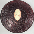 Vtg Avon Cameo Powder Box Dust Container Dark Ruby Red Plastic With Puff 5 1 2 