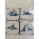 Antique Delft Blue White Tiles Set Of 4 Hand Painted Dutch Scenes 5x5