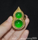 1 6 old Chinese Bronze Gilt Inlay Green Gems Fushou Calabash Ring Statue