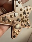 Coach Leather Star Studded Key Ring Keychain Bag Charm Lobster Clasp Rose Gold
