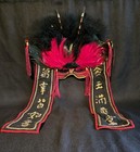 Chinese Opera Mask With Feathers  Embroidery  Black And Red Handmade