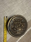 Vintage Pncw Brass Vanity Powder Jar Trinket Box Mirror Glass Insert Made Usa
