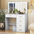 Modern Dressing Table Vanity Set 5 Drawers Large Mirror Led Lighted Makeup Table