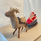 Vintage Christmas 1950   s Occupied Japan Celluloid Santa Metal Sleigh Reindeer