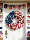 2d Patriotic American Flag Wreath Front Door Decor Double-layer Ruffle July 4