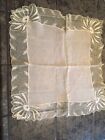 Vtg 60s Silk Chiffon Needle Lace Edge Handkerchief Hankie Cream 14   