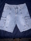 Men s Light Wash Blue Denim Cargo Shorts Raw frayed Hem Button Pockets