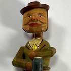 Vintage Hand Carved Wood Mechanical Bottle Stopper Cork Drinking Man