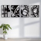 Modern Black Abstract Wall Art     4 Panel Set  16x11         Minimalist Metal