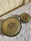 Vtg Petite Point Embroidered Floral  Glass Vanity Powder Perfume Jars Set Mcm