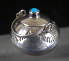 Miniature Navajo Bean Pot Stamped Sterling Silver Turquoise   Wkw Wesley Whitman