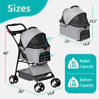 Dog Stroller Pet Stroller Detachable Cat Carrier Cart Rear Brake Storage Basket
