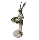 Easter Bunny Rabbit Butler With Bowl Cast Iron Silver Plated 17    Tall