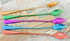 Vintage Anodized Aluminum Leaf Spoons     Colorful Long Handle Stirrer Set