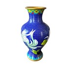 Vtg Chinese Cloisonne Vase Blue Enamel Brass Small Lotus Floral Chinoiserie Deco