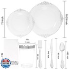 Flowercat 175pcs Clear Silver Plastic Plates -include 50 Plates  25 Cups  25 