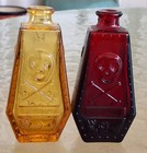 Pair Vintage Wheaton Glass Miniature Poison Coffin Bottles Ruby Red Amber