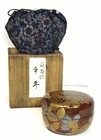 Antique Hagi Maki-e Hira Natsume Red Lacquer Tea Caddy-nt227
