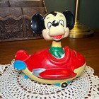 Vintage Walt Disney Productions Mickey Mouse Airplane Coin Bank Bobble Head Rare