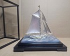 Vintage Sterling Silver 970 Sailboat Yacht Ship In Glass wood Cases Japanese