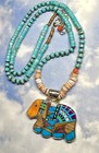 Navajo T King Sterling Silver Coral Gaspeite Bear 925 Pendant Turquoise Necklace