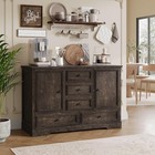 Sideboard Buffet Cabinet With 5 Drawers 2 Doors Kitchen Storage Wood Coffee Bar