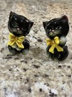 Super Cute Vintage Black Kitten Salt   Pepper Shaker  With Yellow Bow Japan B619