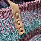 Vintage Sisal Market Tote Woven Bucket Bag Leather Strap Round Striped Boho Flaw
