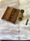 Brass Field Microscope Boxwood Case 19th Century Good Quality Scientific Instr 