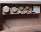 Antique Traveling Brass Jeweler Apothecary Scale In Box W Weights Oz  Gm  Grn