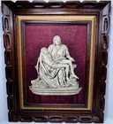 Vtg Michelangelo s  the Pieta  Canvas Print Italy Framed 3d Carved Wood Burlap