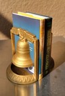 Vintage Metal Cast Metal Liberty Bell Book Ends Gold Tone Finish 7 x6  each 