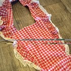 Vintage Red Gingham Cotton Bib Apron Ruffled Lace Trim Button Neck Vintage