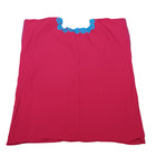 Vintage Handmade Mexican Folk Art Huipil Embroidered Square Poncho Top Red