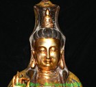 24 4  old Tibet Bronze Cloisonne Gold Kwan-yin Guanyin Bodhisattva Buddha Statue