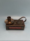 Vintage Handmade Pressed Tin Matchbox Candle Holder Chamber Stick Finger Loop