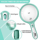 Large With Light 5 3 In 10x 20x Handheld Lighted Magnifier With 4 Leds Green