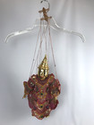Vintage Thai Burmese Marionette String Puppet Gold Face Ornate Beaded Dress