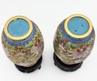 Vintage 6    Chinese Cloisonn   Vase Set With Wooden Stands