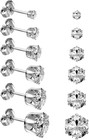 Stainless Steel Stud Earrings Set  6 Pairs Hypoallergenic Cz For Men   Women