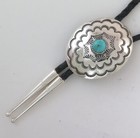 Sterling Silver   Turquoise Stamped Domed Southwestern Concho Bolo Tie