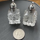 Vintage Silver   Crystal Cut Glass Miniature Salt And Pepper Shakers Set Of 2