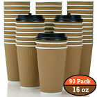 Ozbsp 90 Pack 16 Oz Disposable Paper Coffee Cups   Lids  Ripple Wall Design