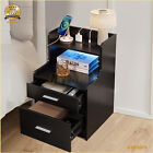 Led Nightstand Set Of 2 W 2 Storage Drawers Charging Station Bed Side End Table